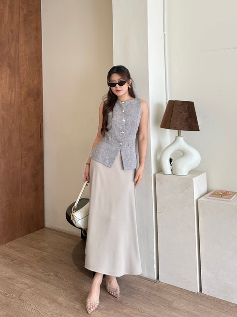 Two Piece Sleeveless Waist Coat Style With A Line Skirt